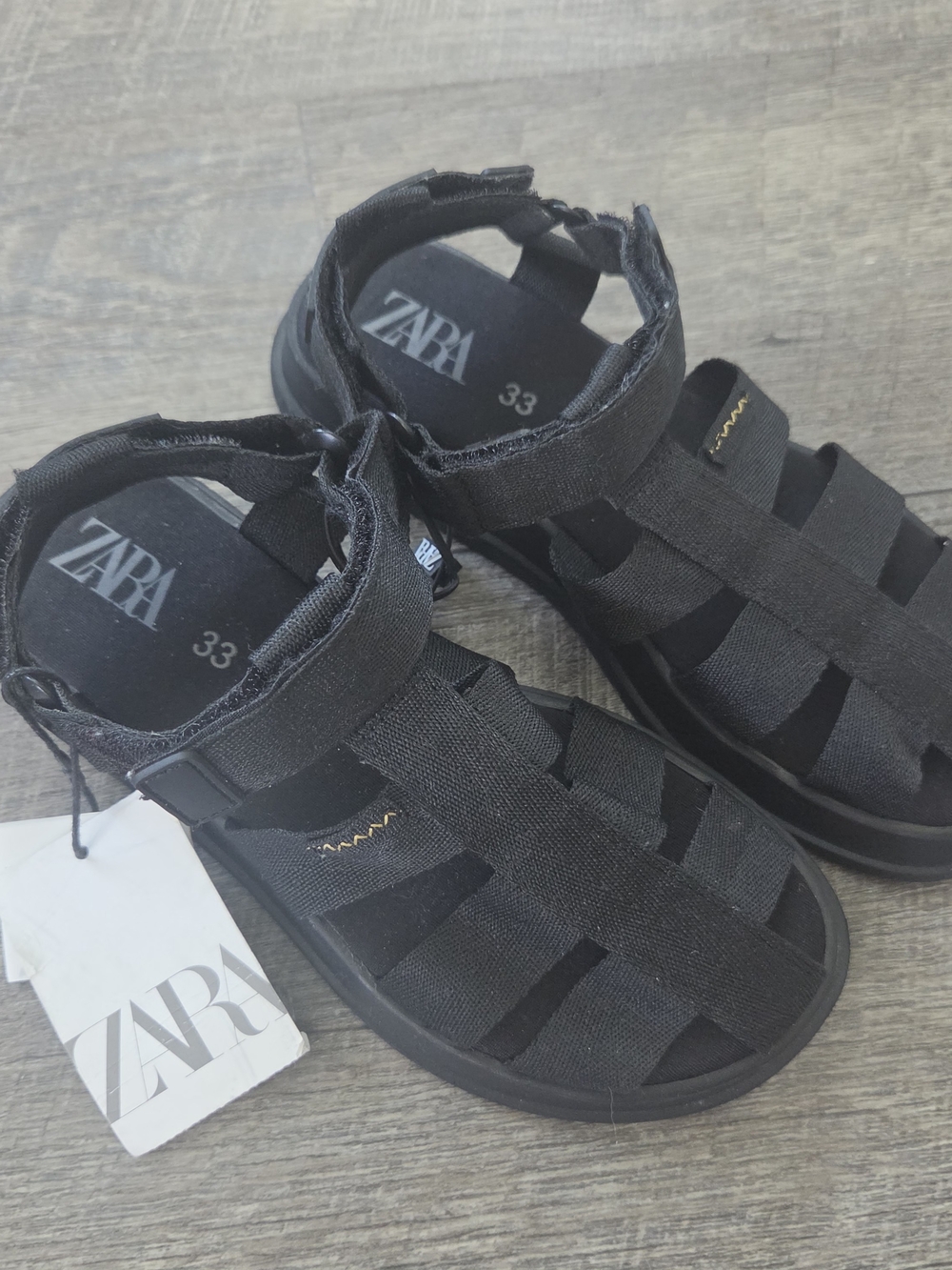 Zara Black Kids Strappy Velcro Sports Sandals